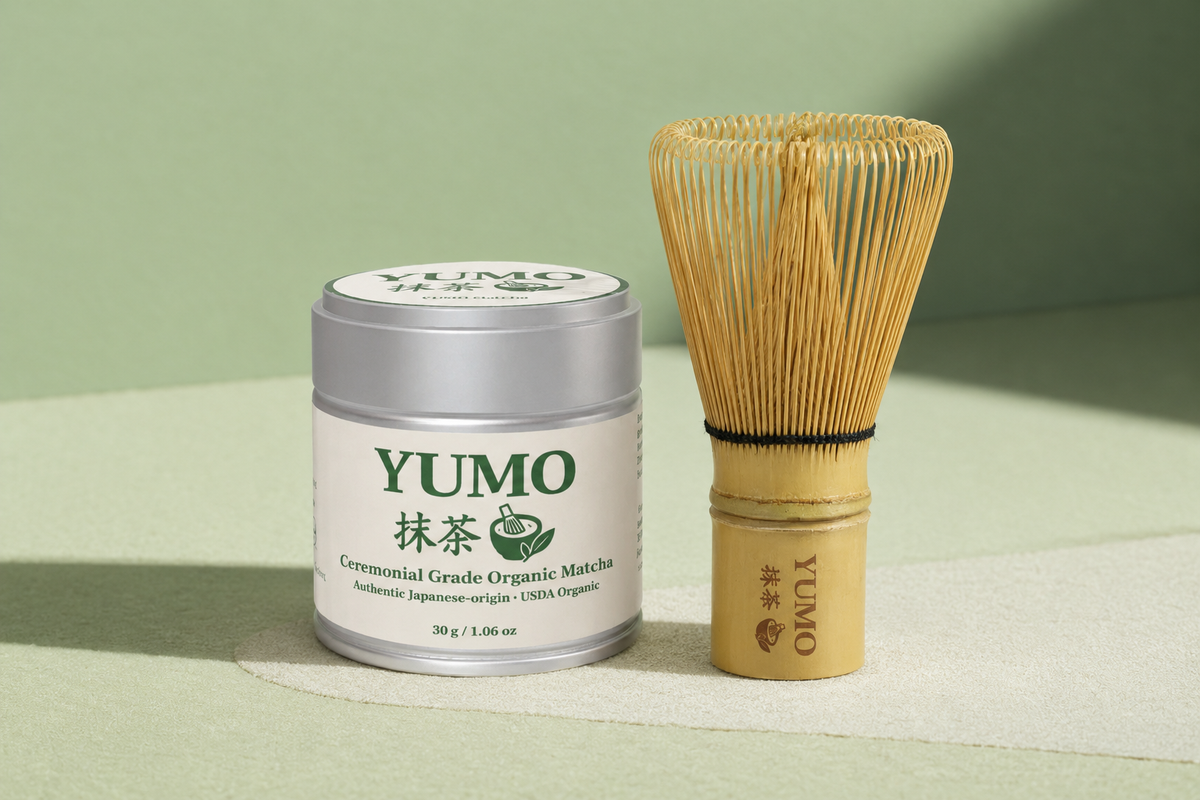 YUMO Matcha Starter Kit: Ceremonial-Grade Matcha (30g) + Bamboo Whisk